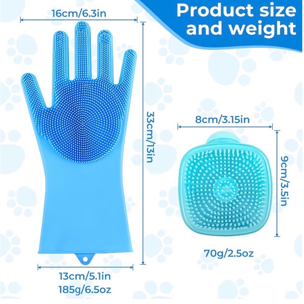 2PCS Dog Washing Gloves and Dog Shampoo Brush, Dog Bath Brush gloves